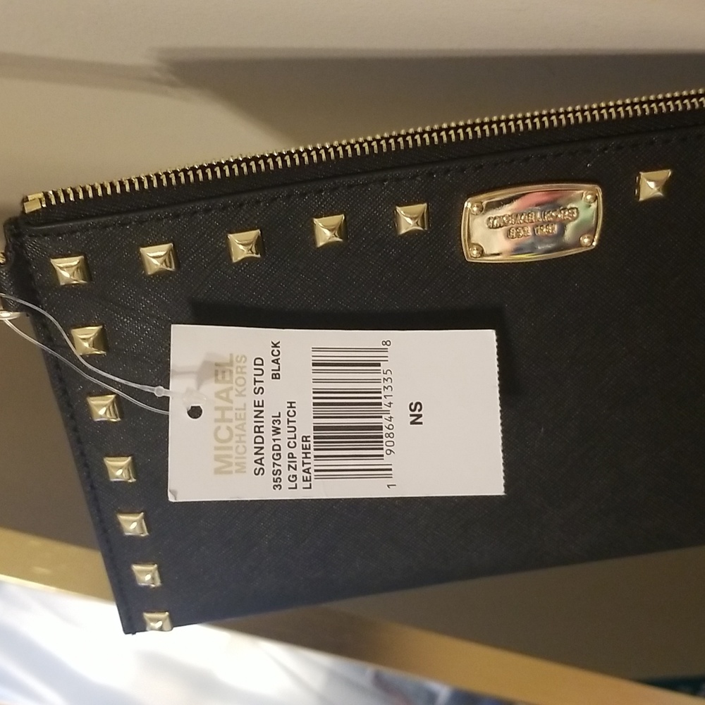 NWT Michael Kors Sandrine Stud Leather Clutch